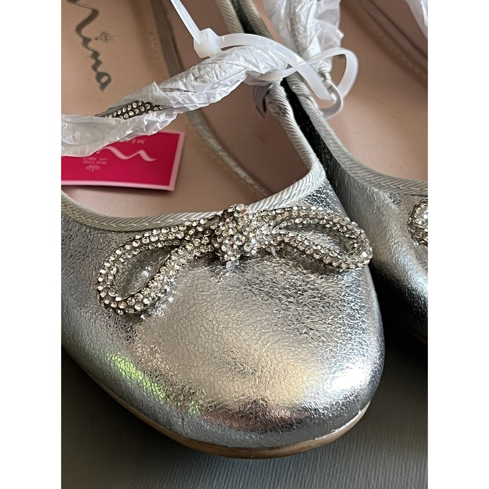 Nina Girls Mary Jane Ballet Flats Size 6 Silver metallic Kendalla Rhinestone - Picture 4 of 9